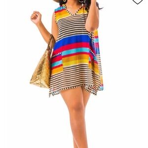 Kaktus Rainbow Stripes Swim Coverup/Tunic Sz M